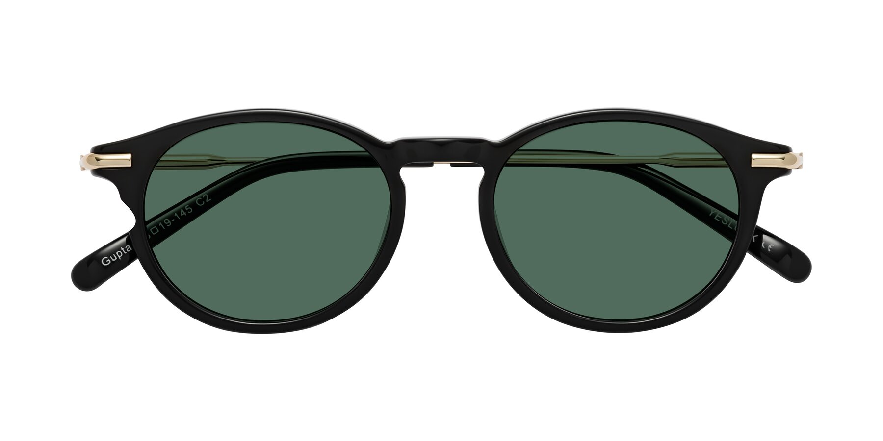 Folded Front of Gupta in Black with Green Polarized Lenses