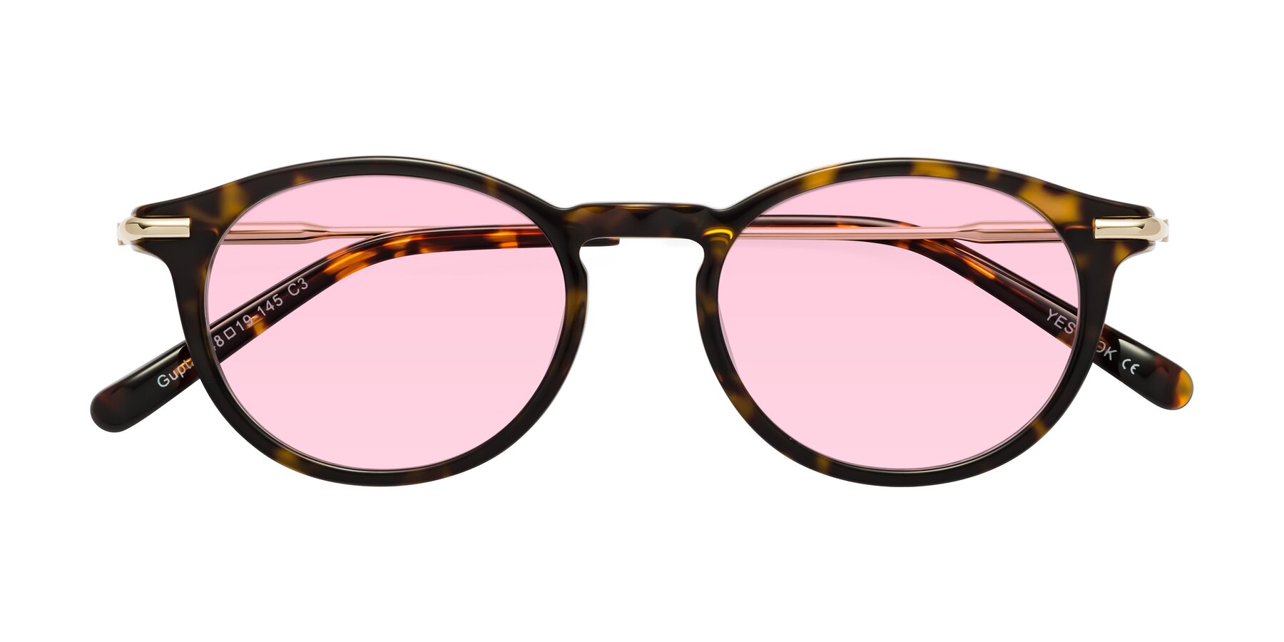 Folded Front of Gupta in Tortoise with Light Pink Tinted Lenses