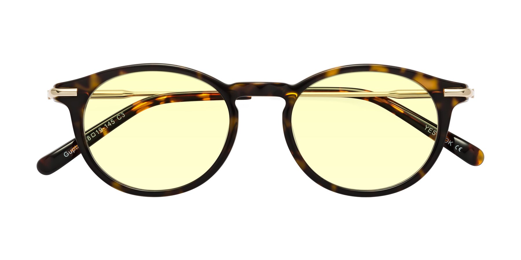 Folded Front of Gupta in Tortoise with Light Yellow Tinted Lenses