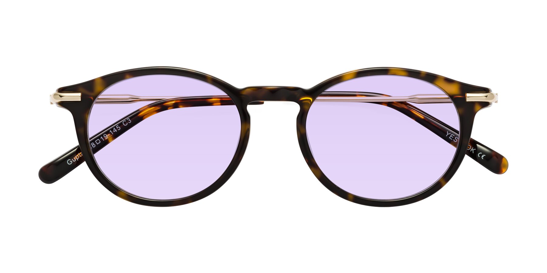 Folded Front of Gupta in Tortoise with Light Purple Tinted Lenses