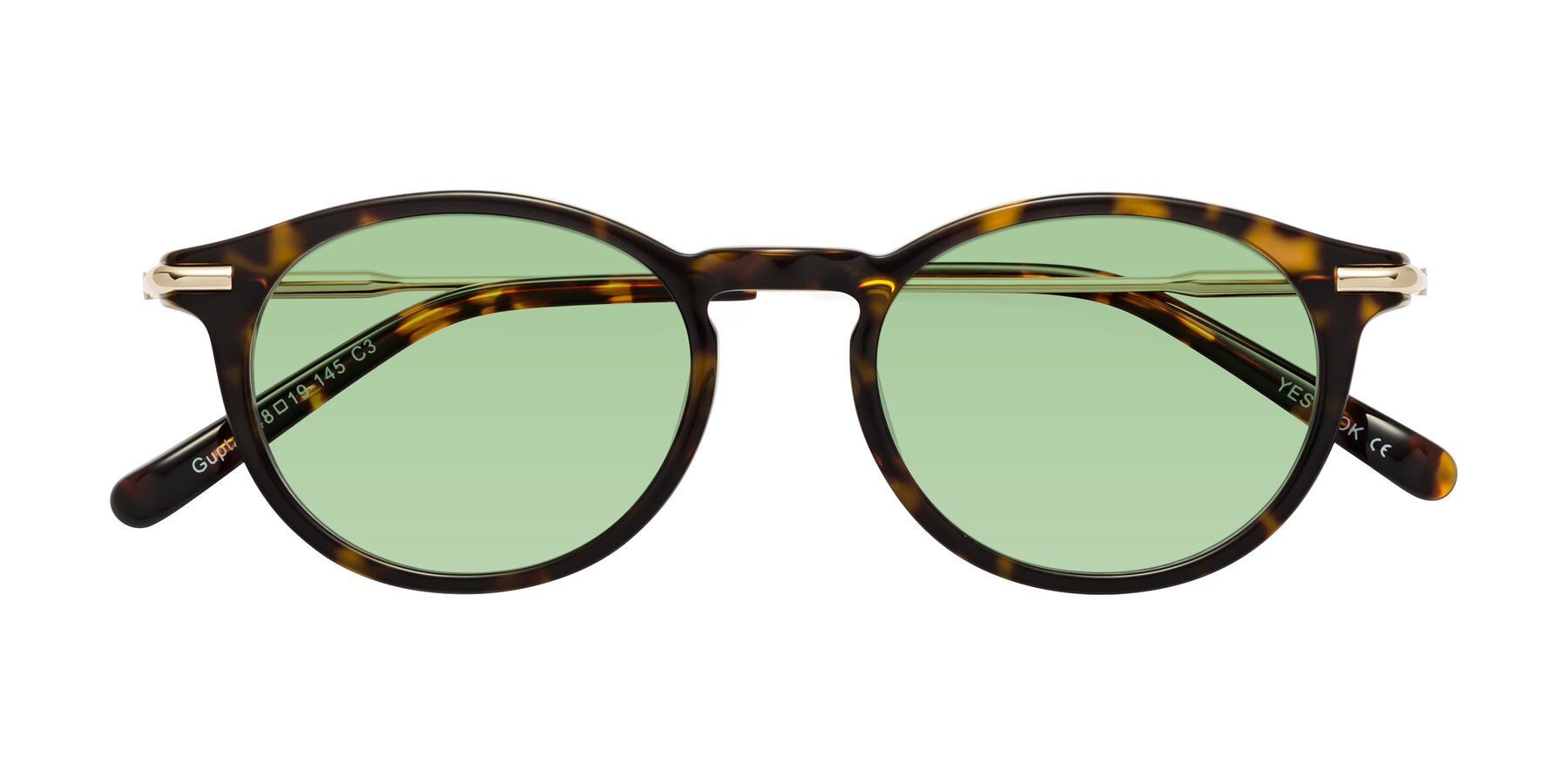 Folded Front of Gupta in Tortoise with Medium Green Tinted Lenses