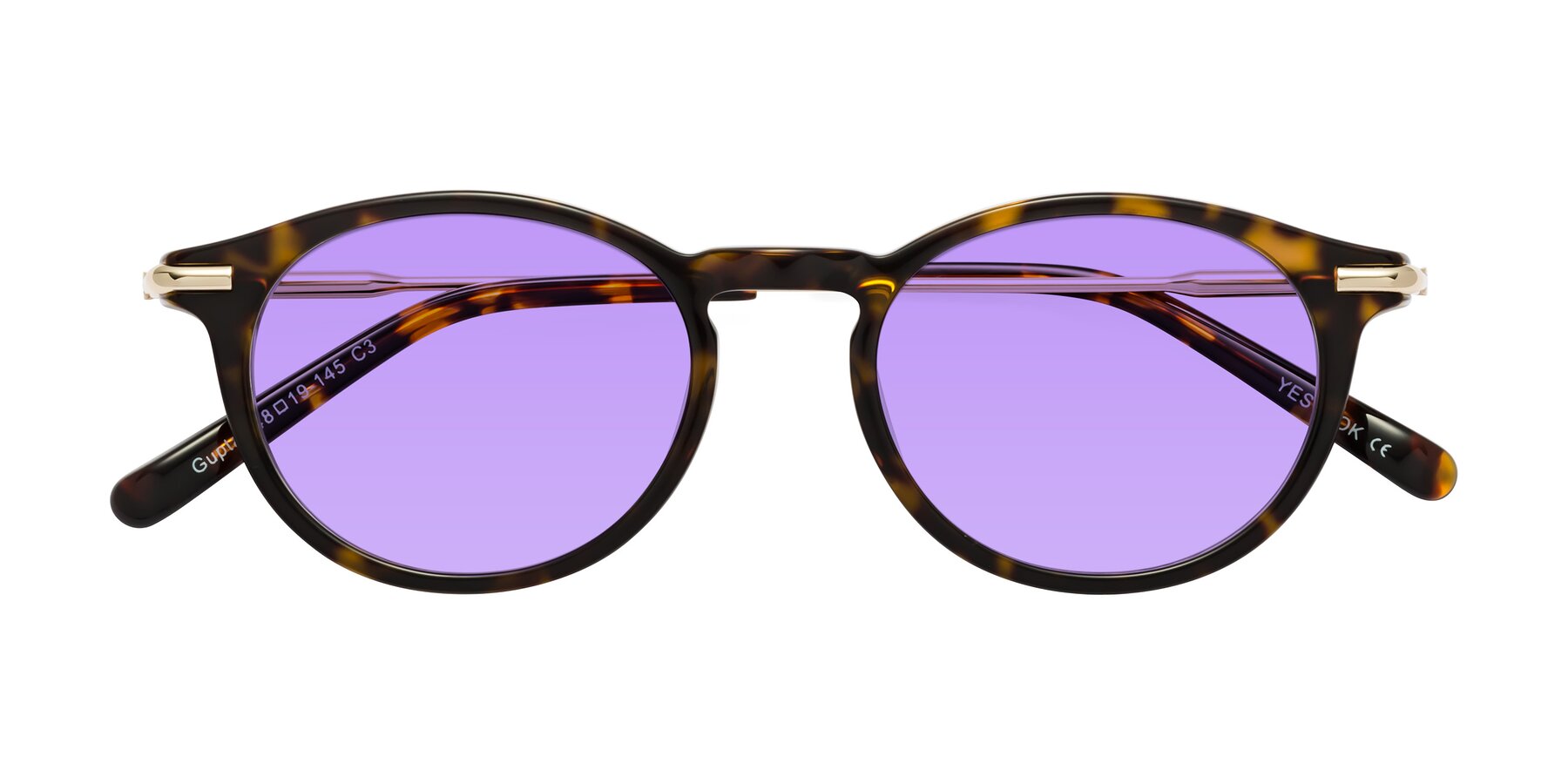 Folded Front of Gupta in Tortoise with Medium Purple Tinted Lenses