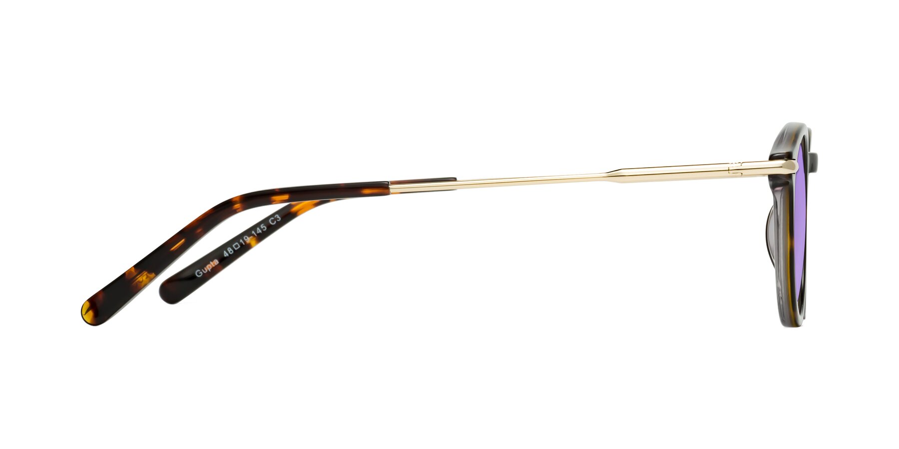 Side of Gupta in Tortoise with Medium Purple Tinted Lenses