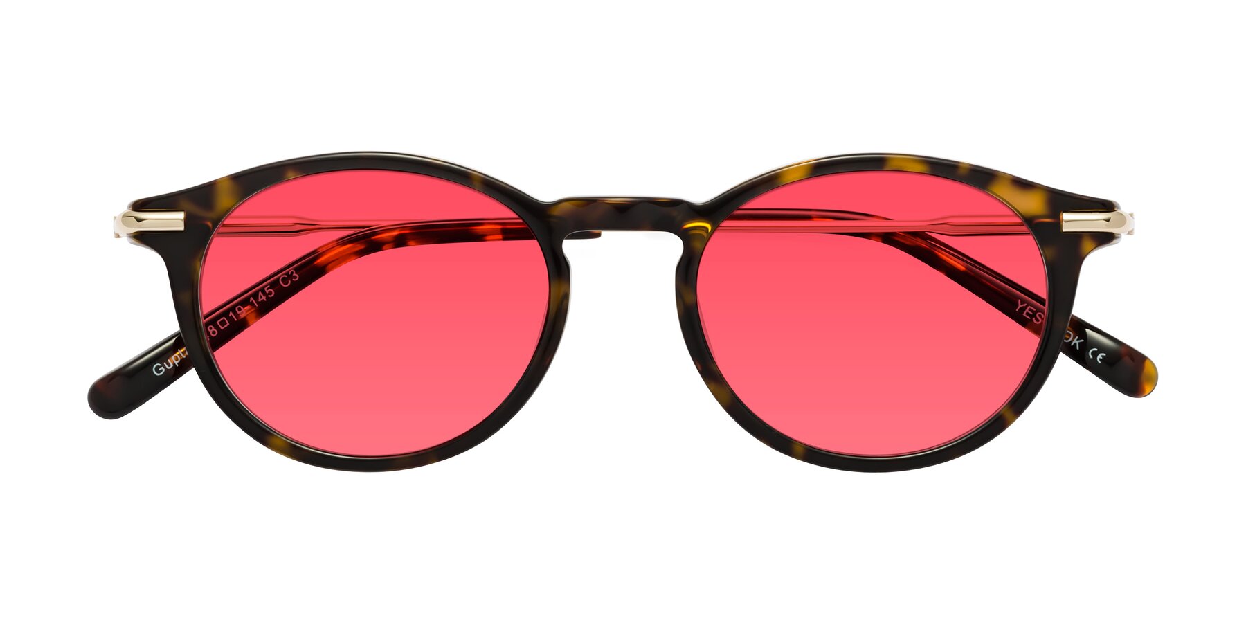 Folded Front of Gupta in Tortoise with Red Tinted Lenses