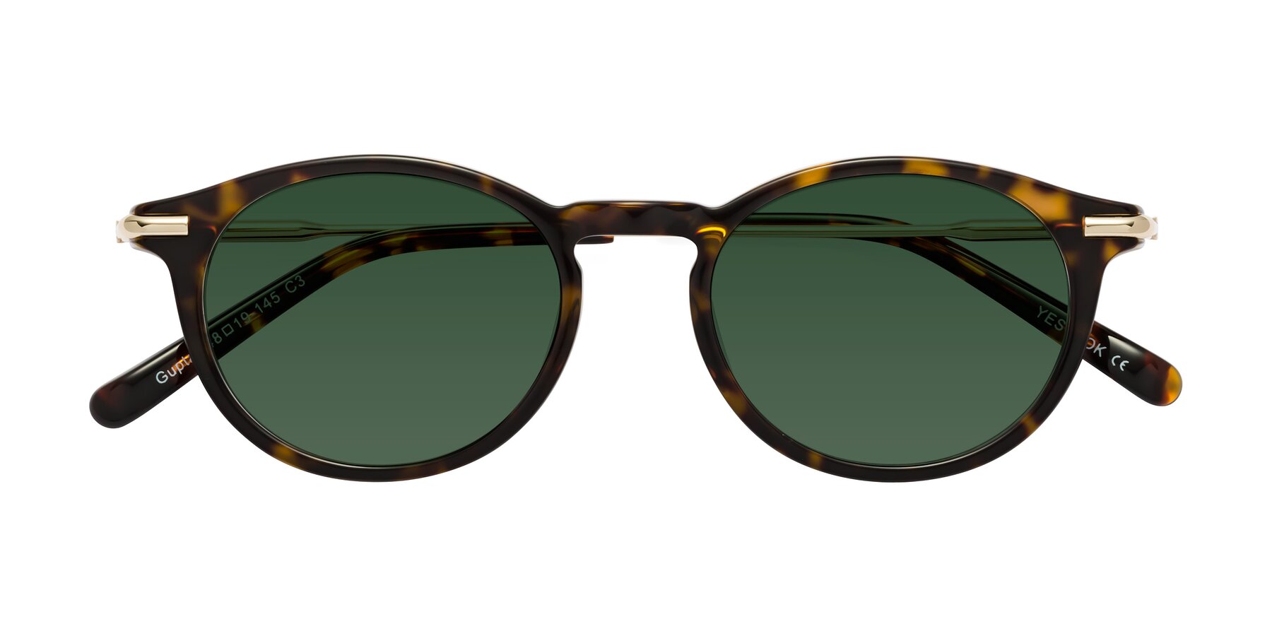 Folded Front of Gupta in Tortoise with Green Tinted Lenses