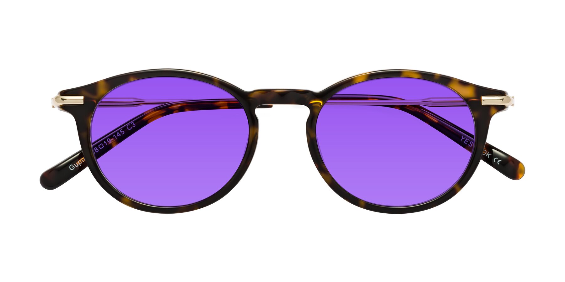 Folded Front of Gupta in Tortoise with Purple Tinted Lenses