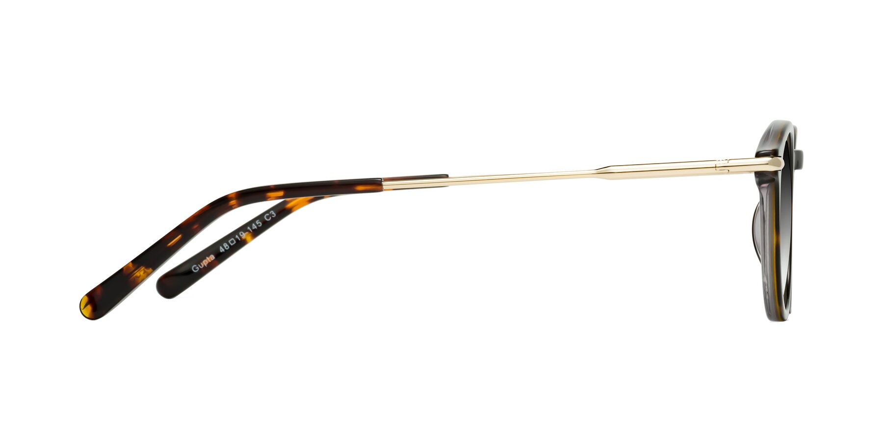 Side of Gupta in Tortoise with Gray Gradient Lenses