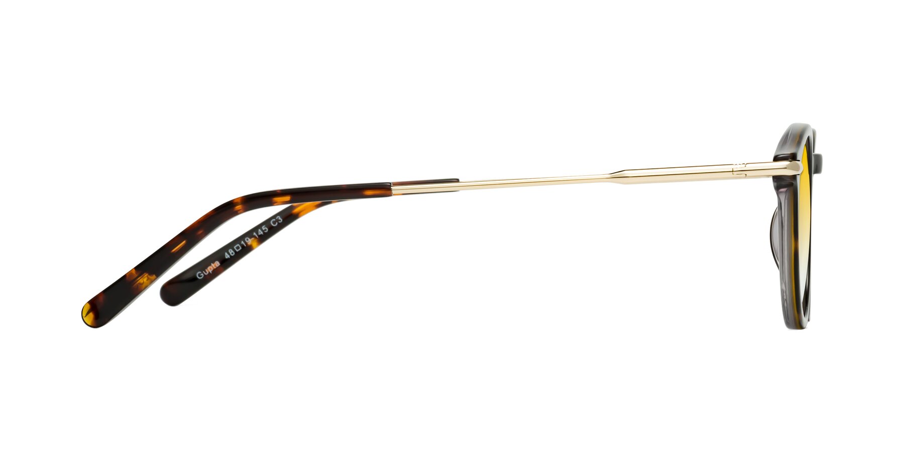 Side of Gupta in Tortoise with Yellow Gradient Lenses