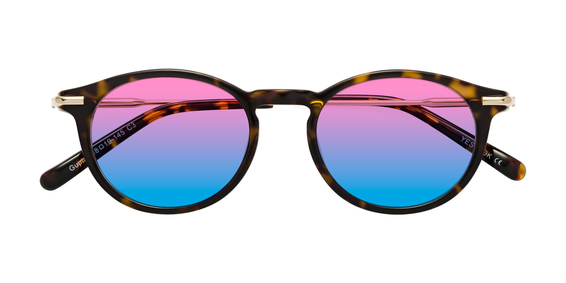Folded Front of Gupta in Tortoise with Pink / Blue Gradient Lenses