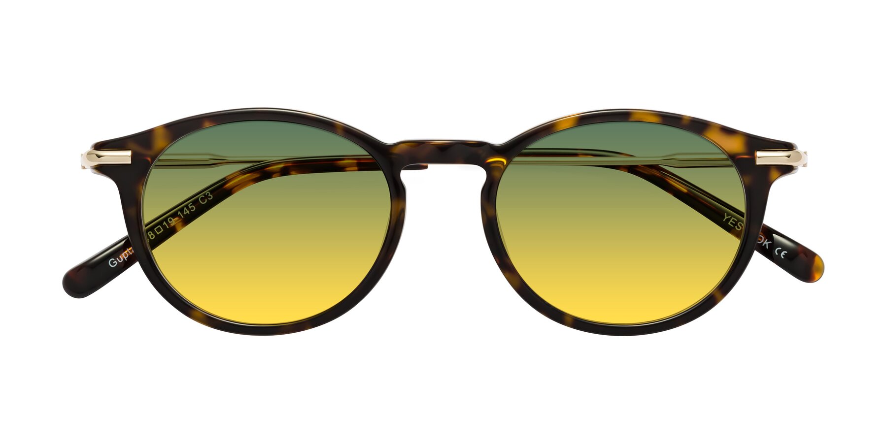 Folded Front of Gupta in Tortoise with Green / Yellow Gradient Lenses