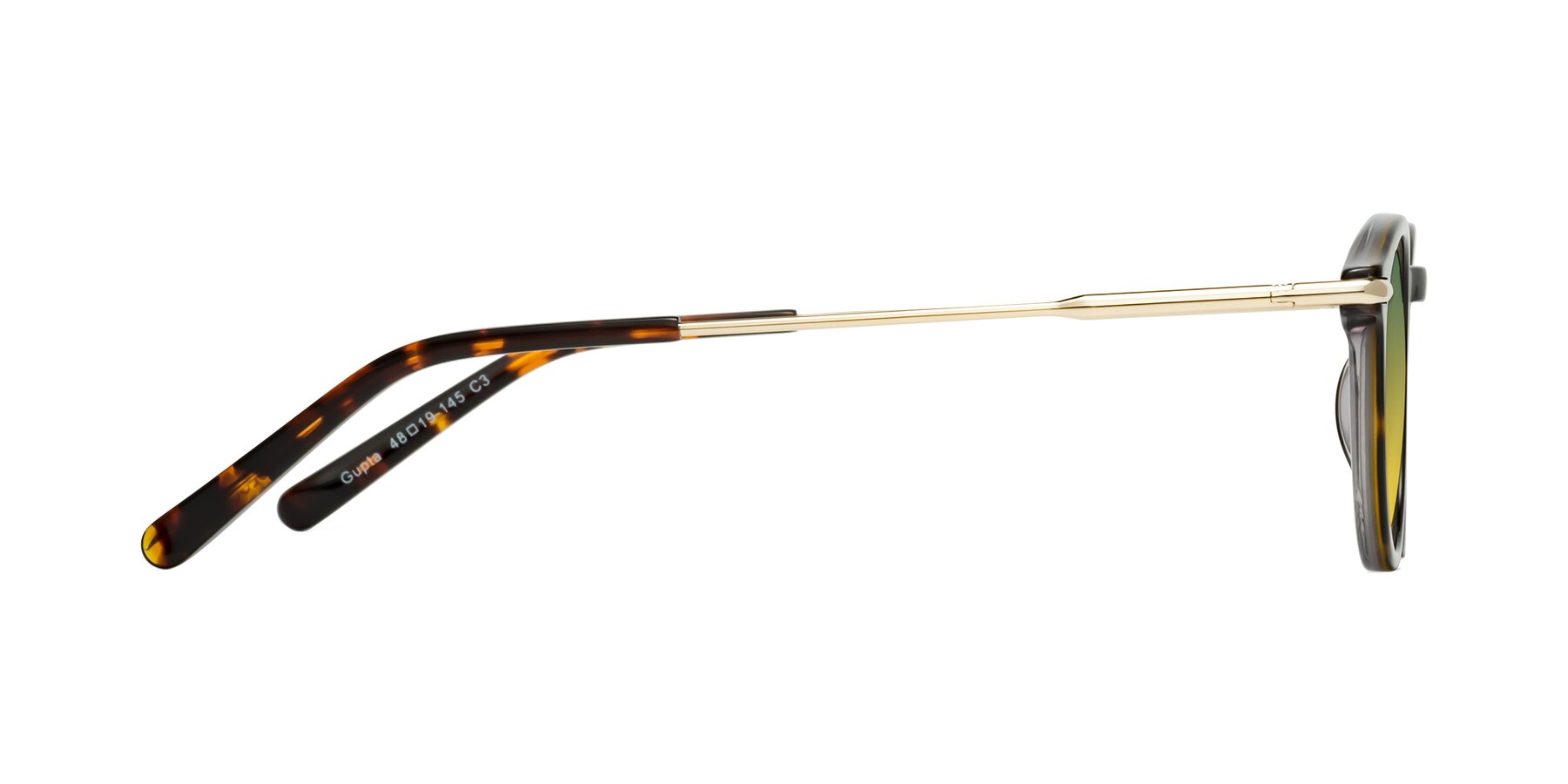 Side of Gupta in Tortoise with Green / Yellow Gradient Lenses
