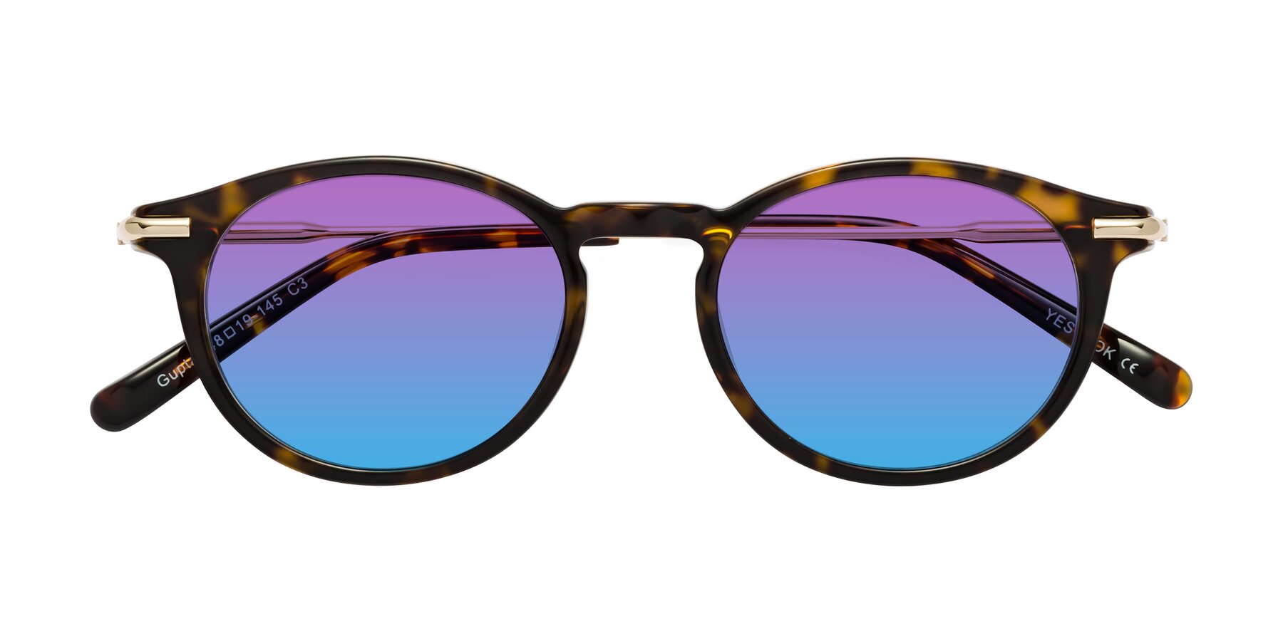 Folded Front of Gupta in Tortoise with Purple / Blue Gradient Lenses