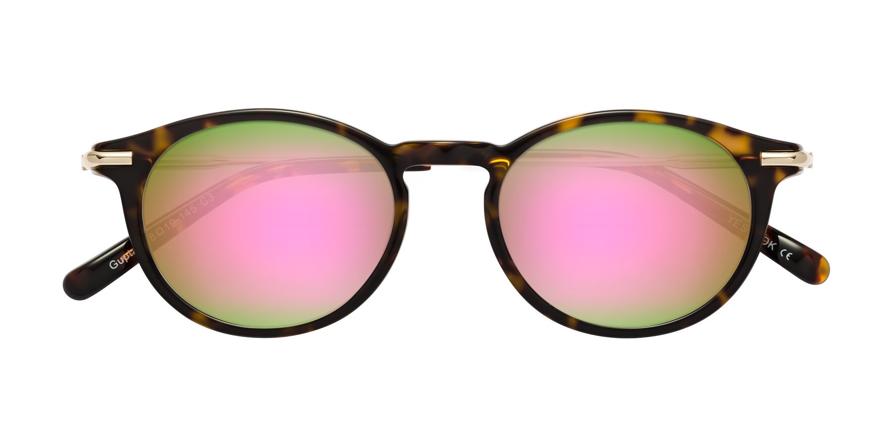 Folded Front of Gupta in Tortoise with Pink Mirrored Lenses