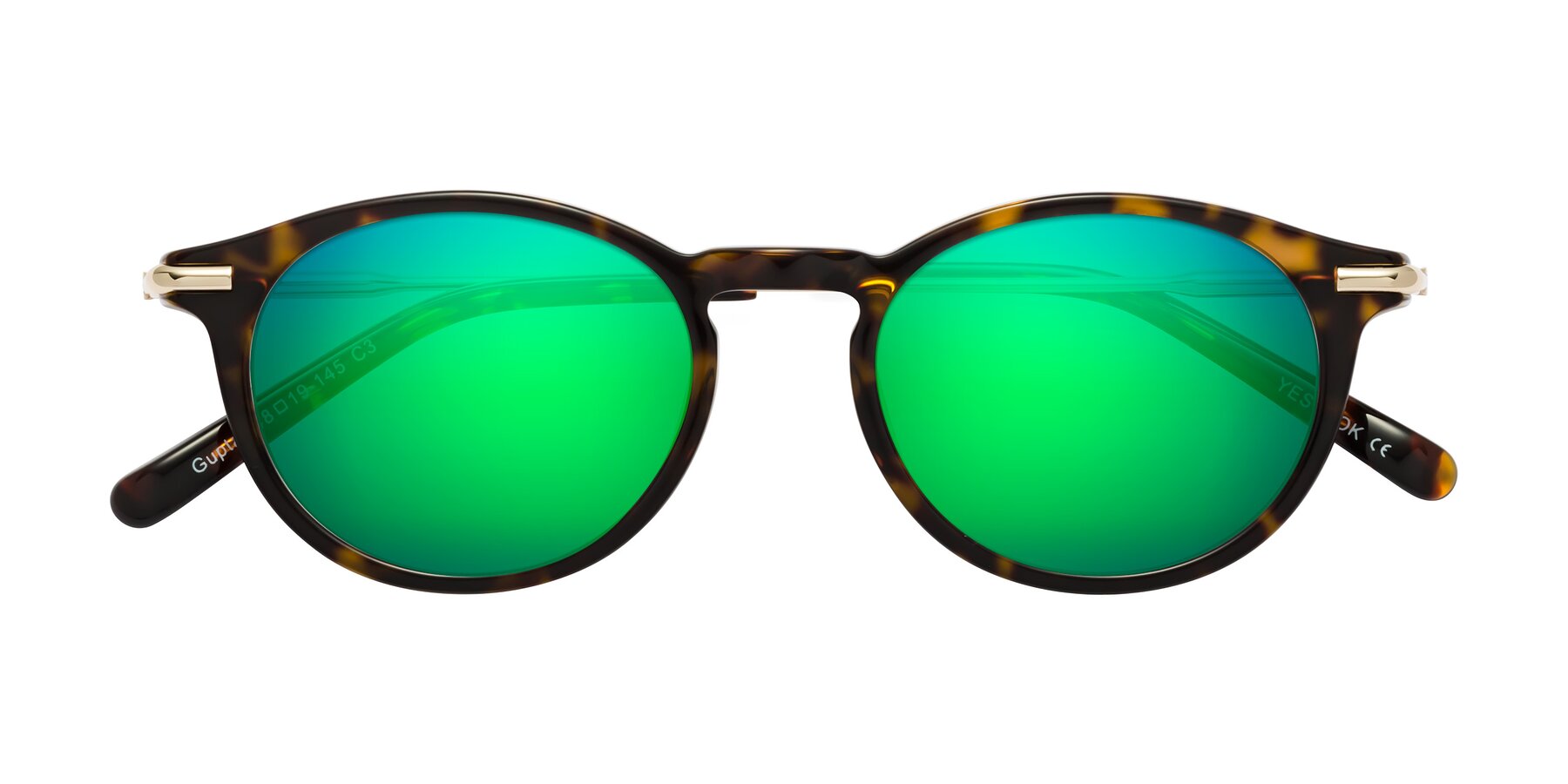Folded Front of Gupta in Tortoise with Green Mirrored Lenses