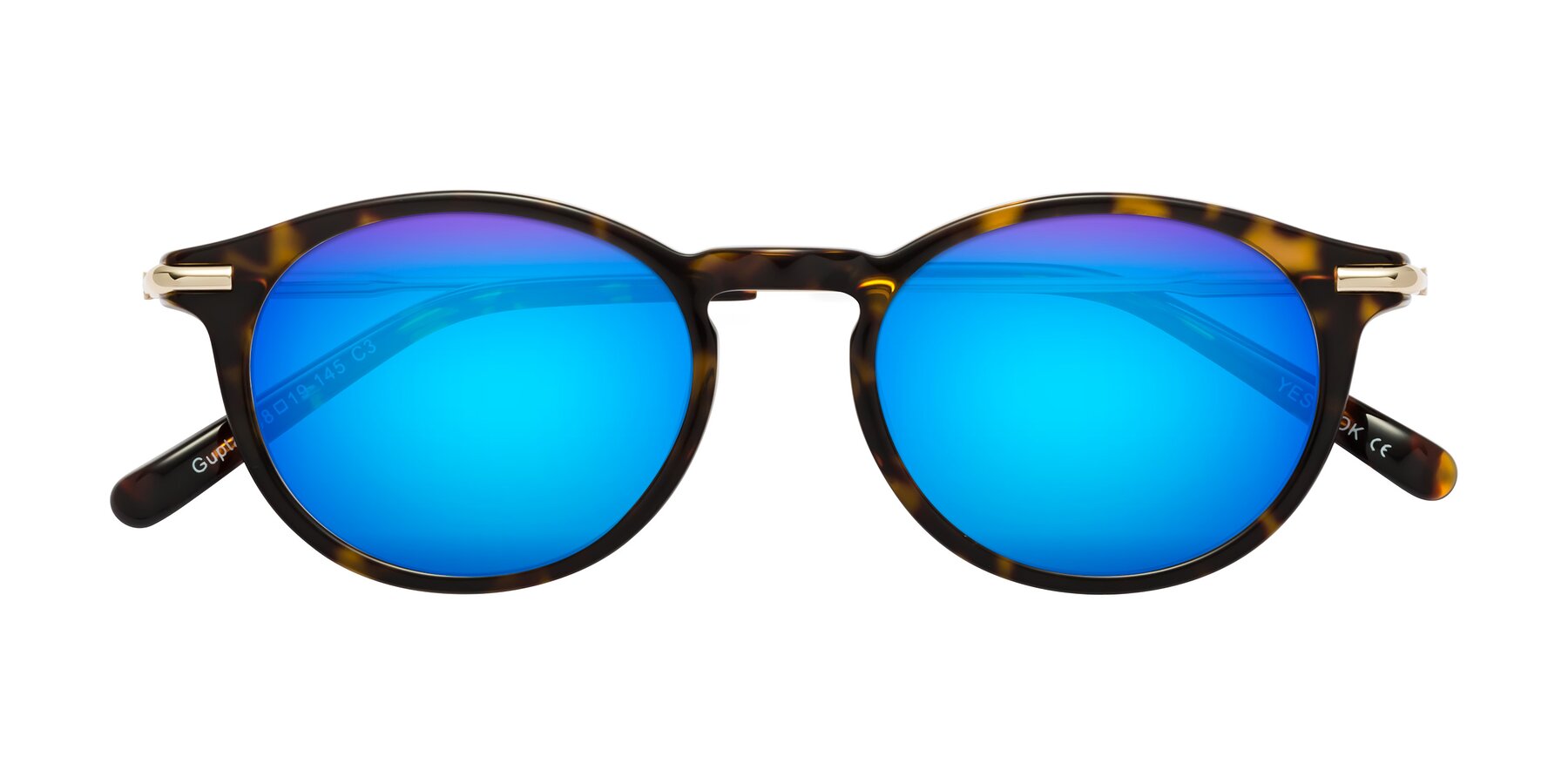 Folded Front of Gupta in Tortoise with Blue Mirrored Lenses