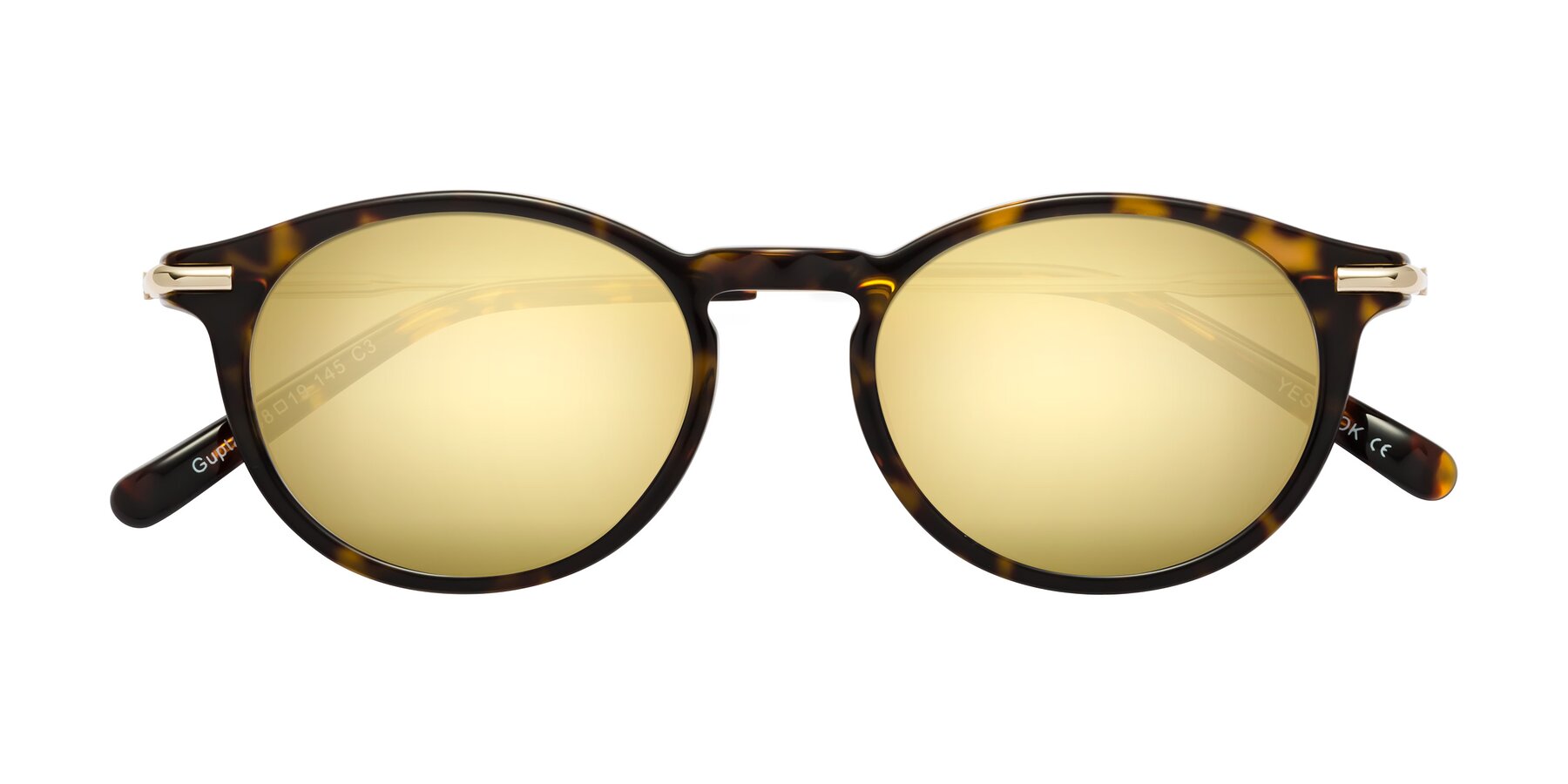 Folded Front of Gupta in Tortoise with Gold Mirrored Lenses