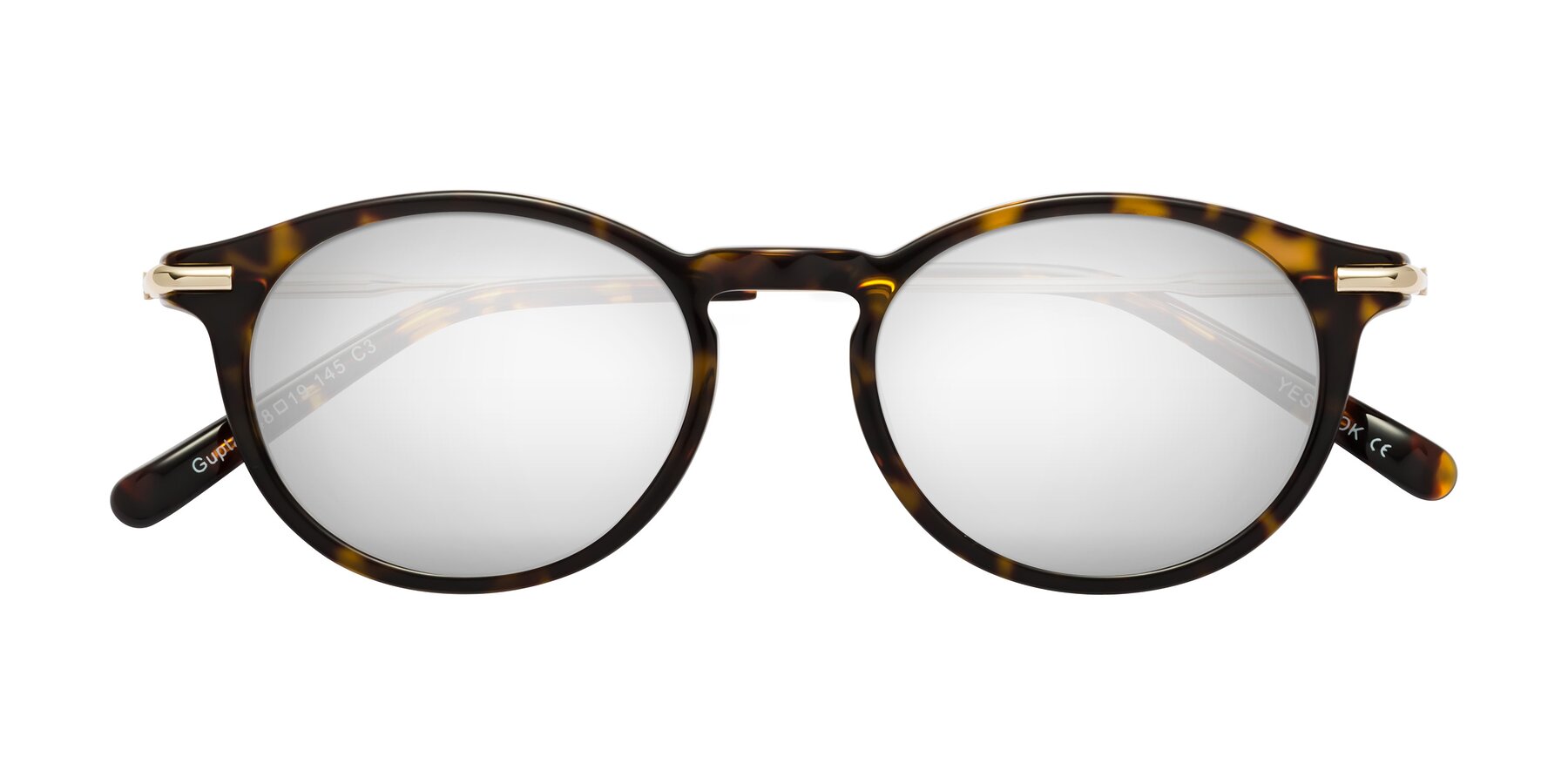 Folded Front of Gupta in Tortoise with Silver Mirrored Lenses