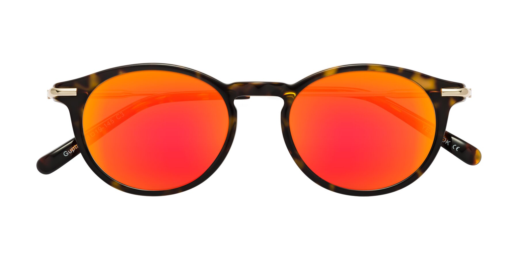 Folded Front of Gupta in Tortoise with Red Gold Mirrored Lenses