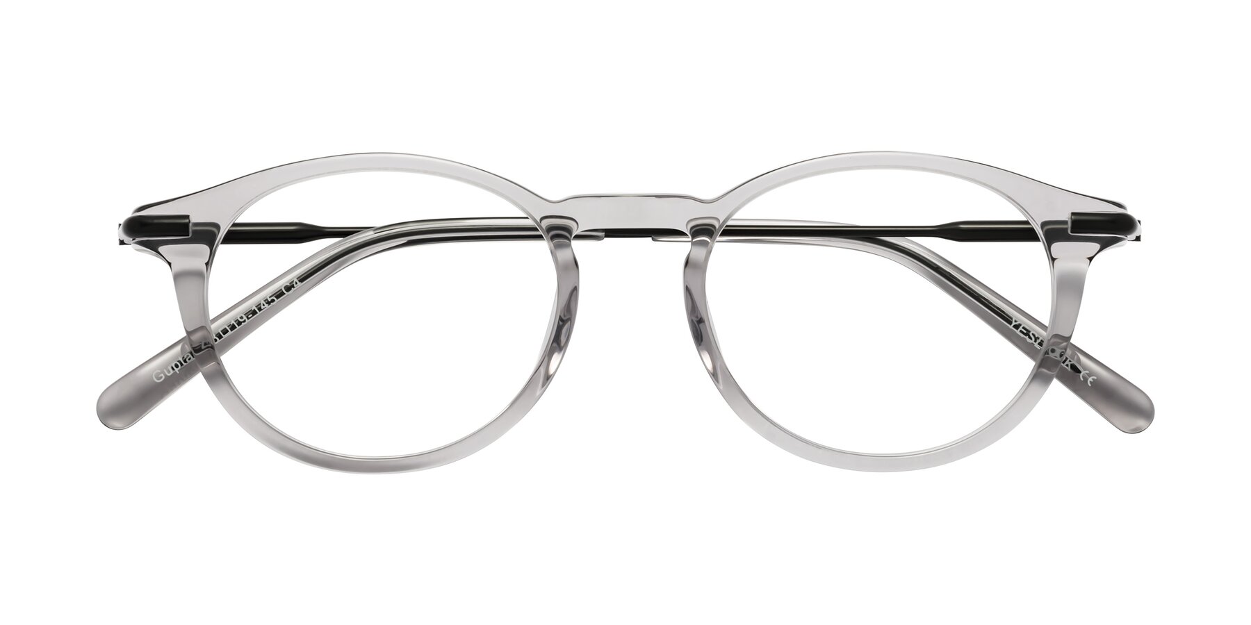 Folded Front of Gupta in Transparent Gray with Clear Reading Eyeglass Lenses