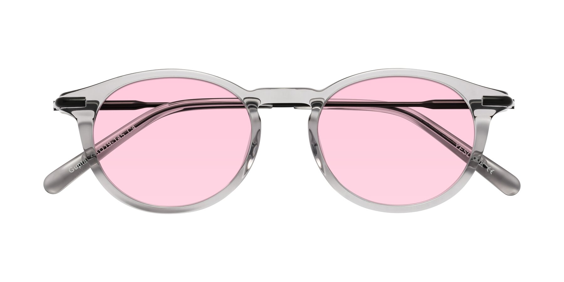Folded Front of Gupta in Transparent Gray with Light Pink Tinted Lenses