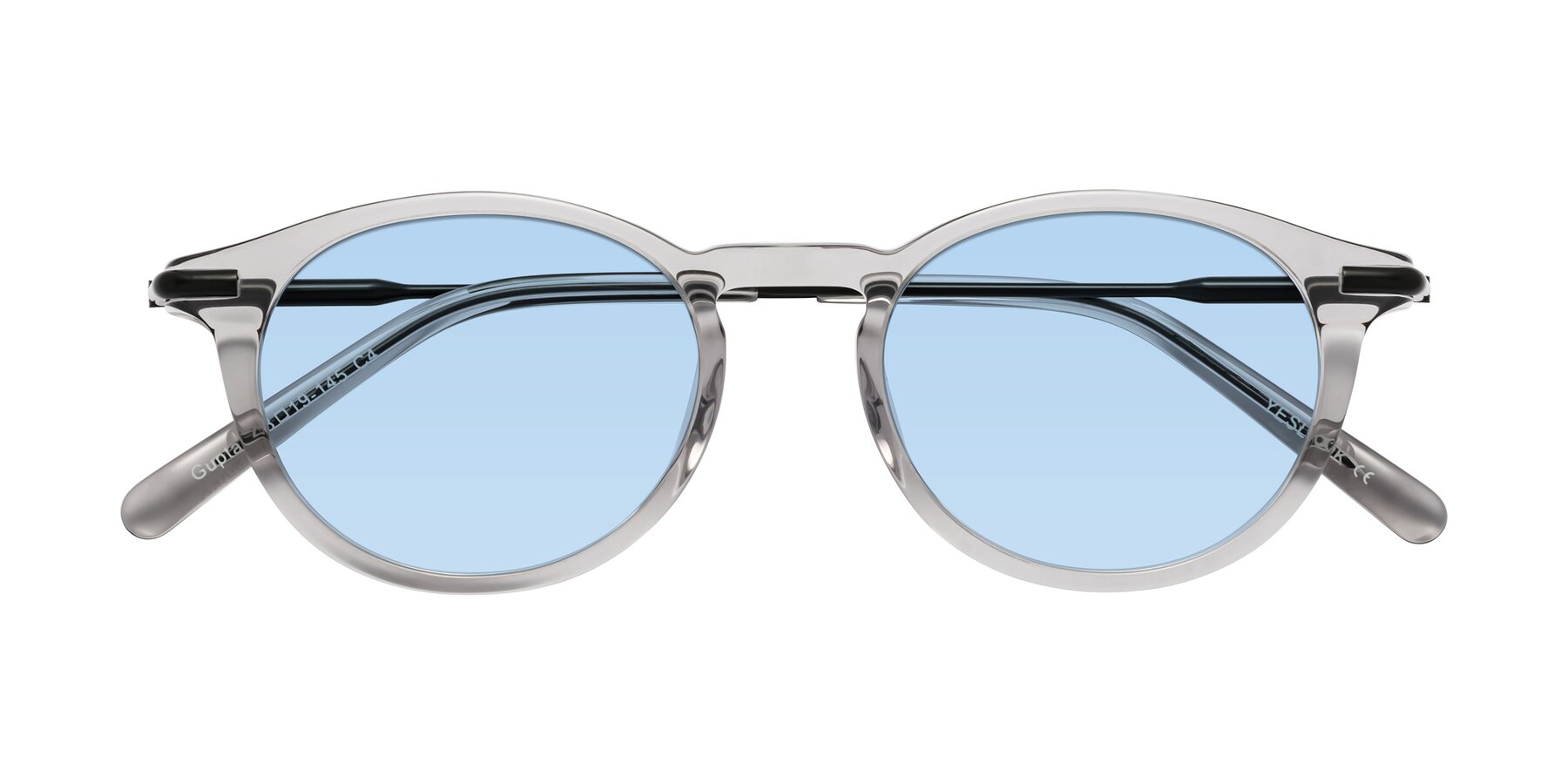 Folded Front of Gupta in Transparent Gray with Light Blue Tinted Lenses