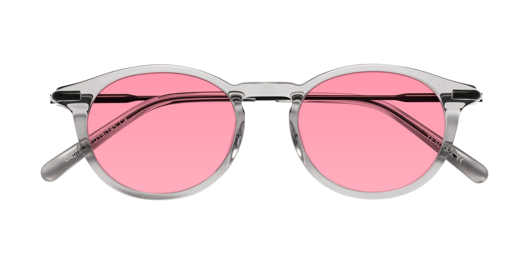 Folded Front of Gupta in Transparent Gray with Pink Tinted Lenses