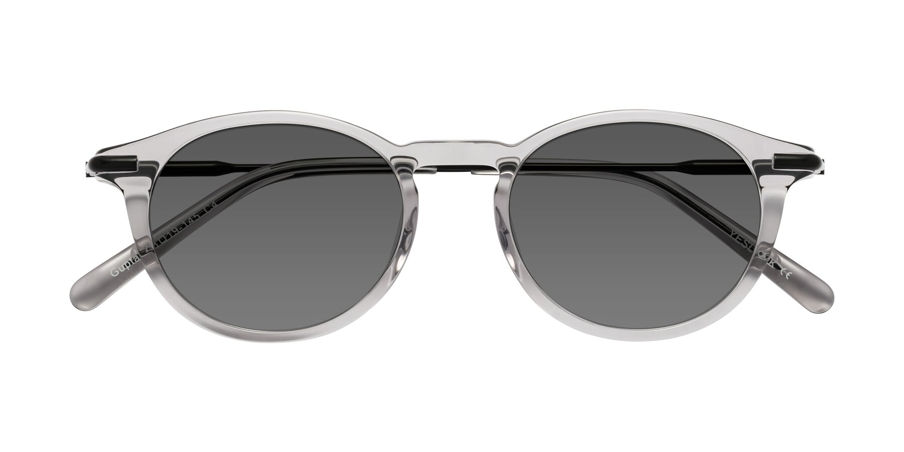 Folded Front of Gupta in Transparent Gray with Medium Gray Tinted Lenses