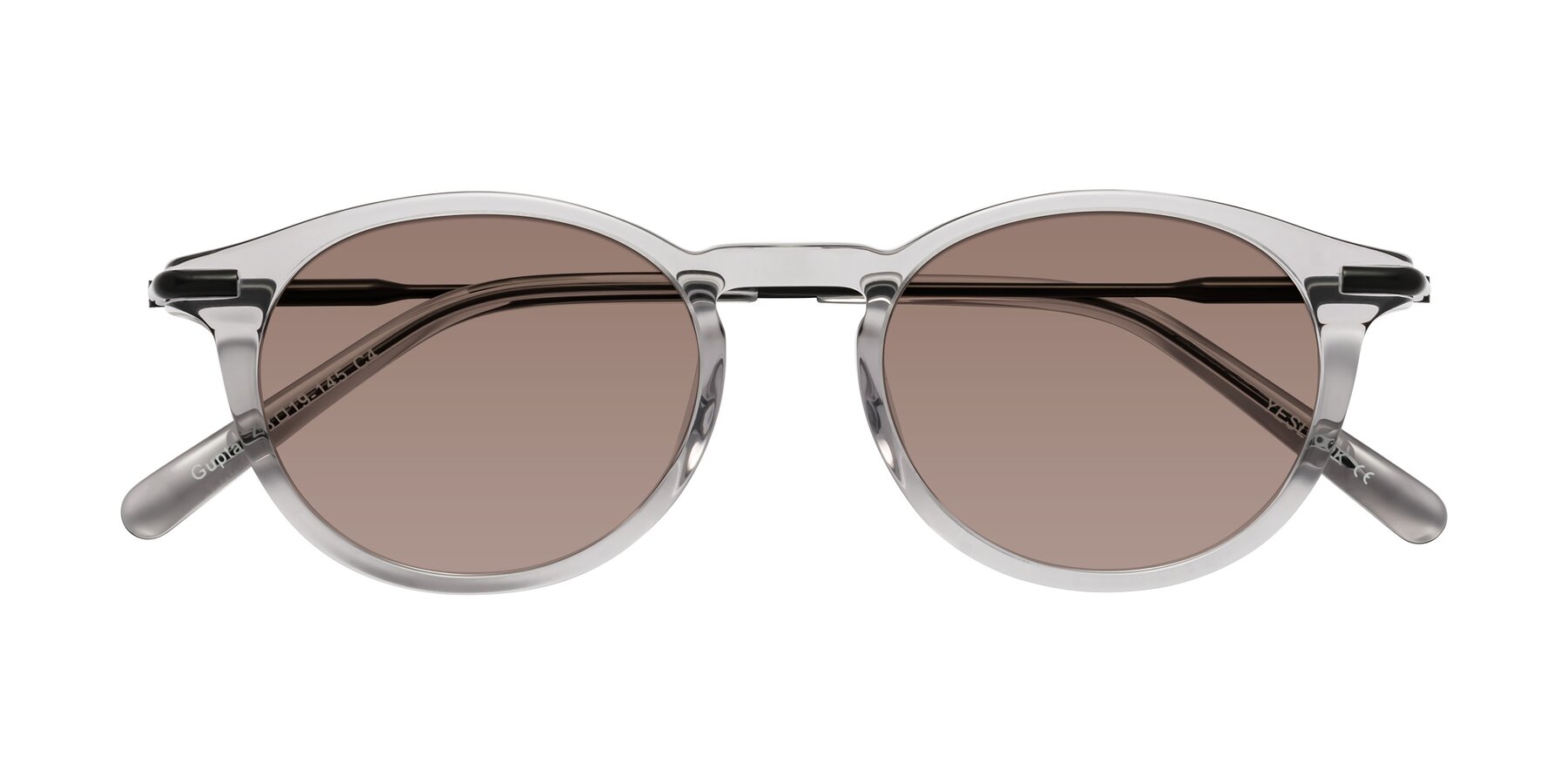 Folded Front of Gupta in Transparent Gray with Medium Brown Tinted Lenses
