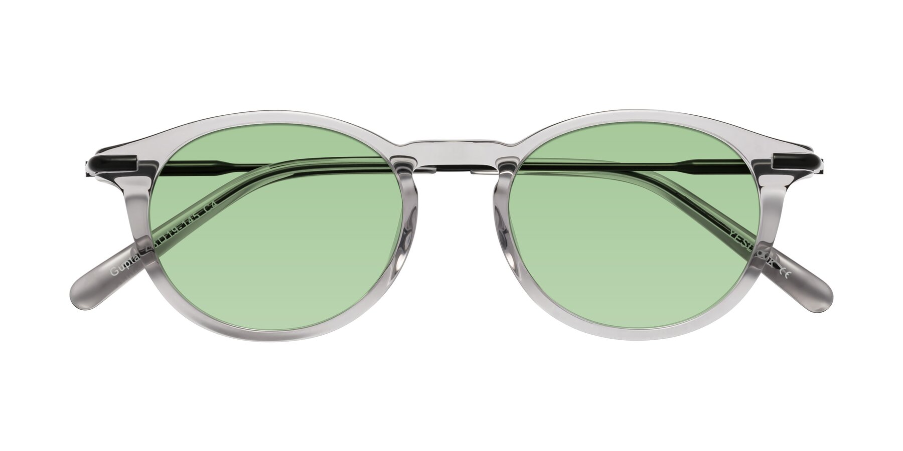 Folded Front of Gupta in Transparent Gray with Medium Green Tinted Lenses