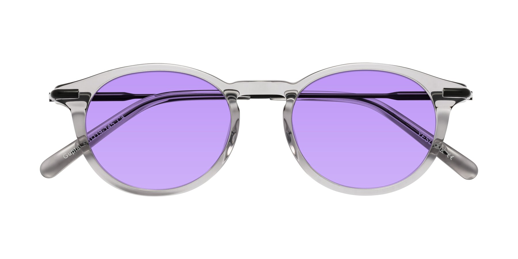 Folded Front of Gupta in Transparent Gray with Medium Purple Tinted Lenses