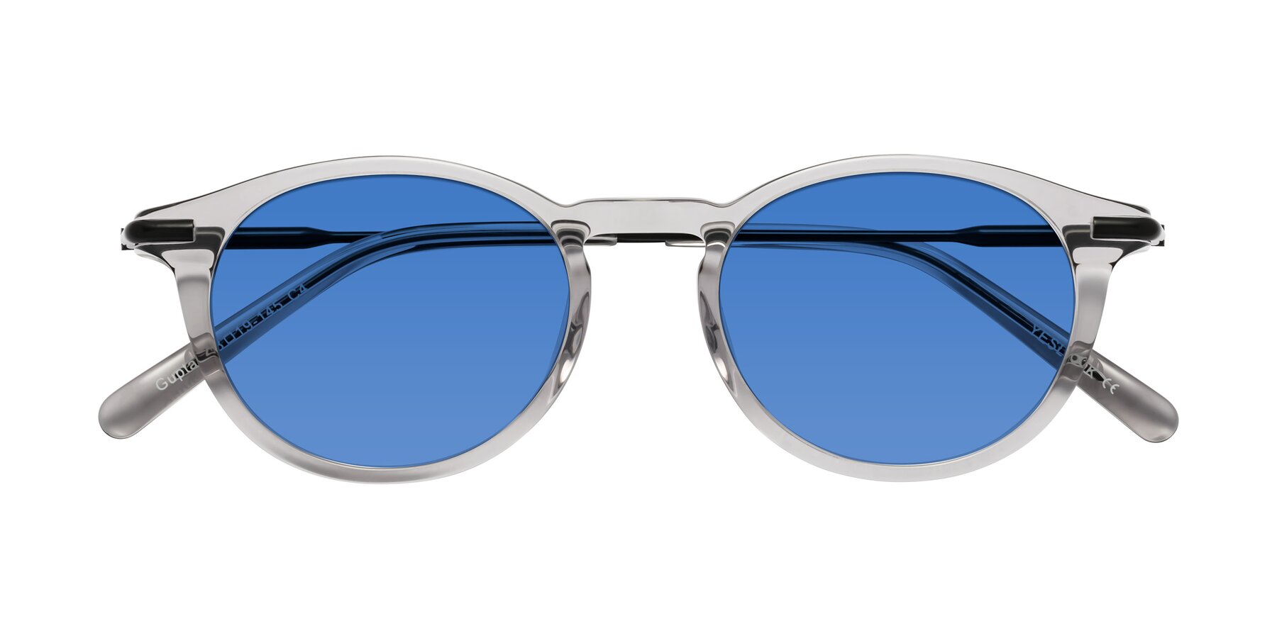 Folded Front of Gupta in Transparent Gray with Blue Tinted Lenses