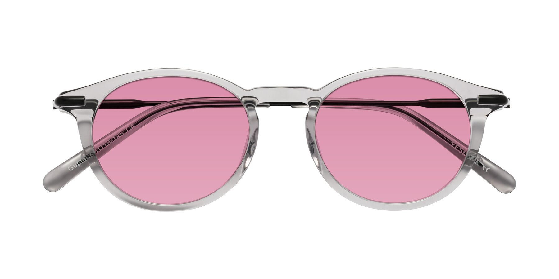 Folded Front of Gupta in Transparent Gray with Medium Wine Tinted Lenses