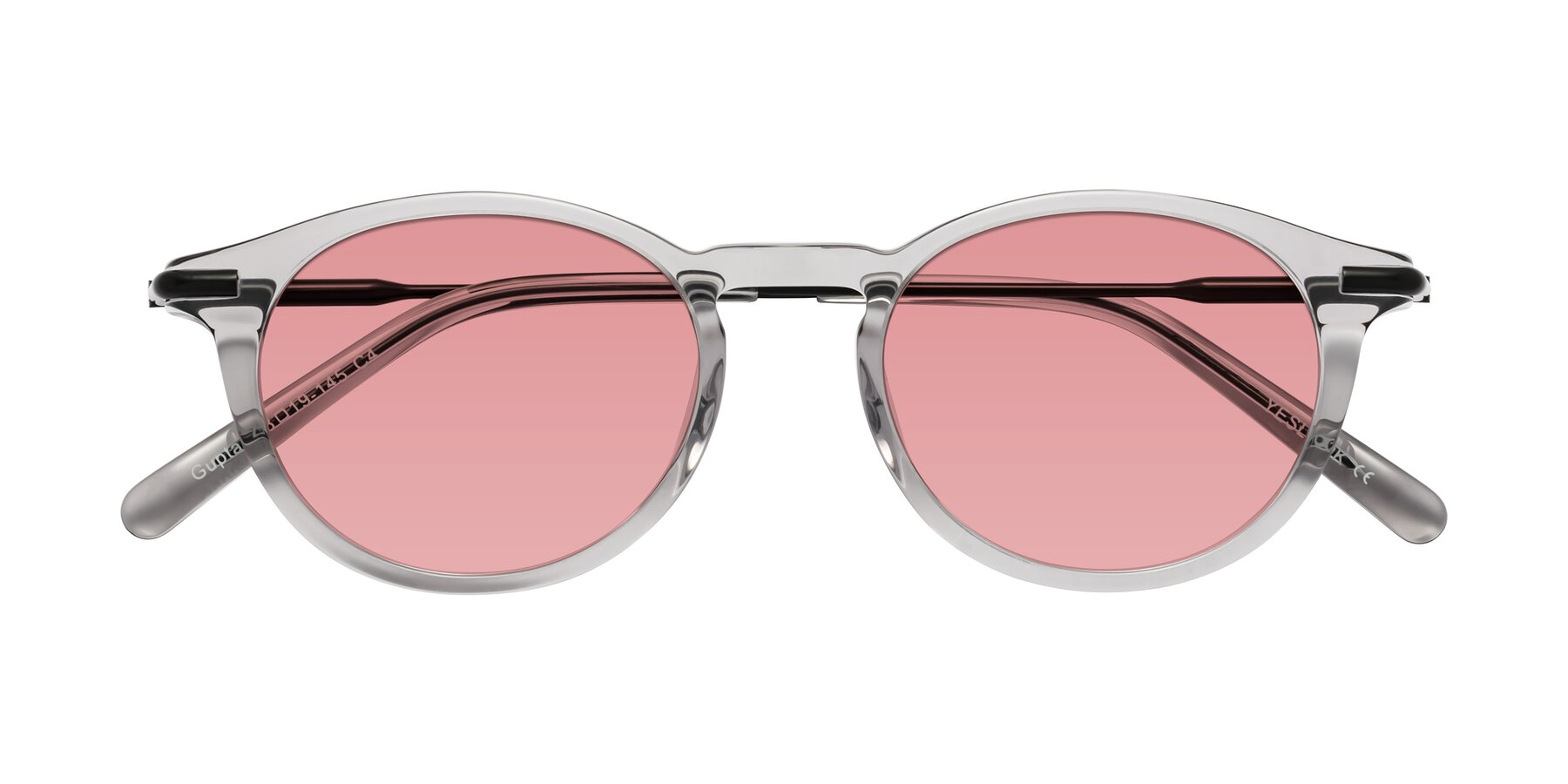 Folded Front of Gupta in Transparent Gray with Medium Garnet Tinted Lenses