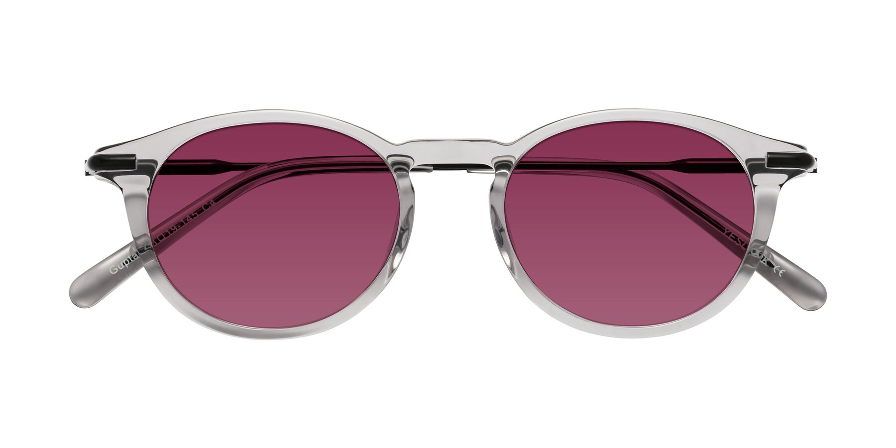 Folded Front of Gupta in Transparent Gray with Wine Tinted Lenses