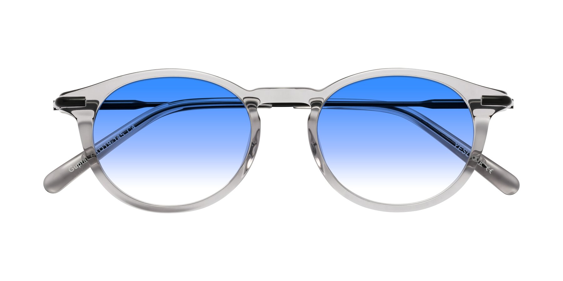 Folded Front of Gupta in Transparent Gray with Blue Gradient Lenses