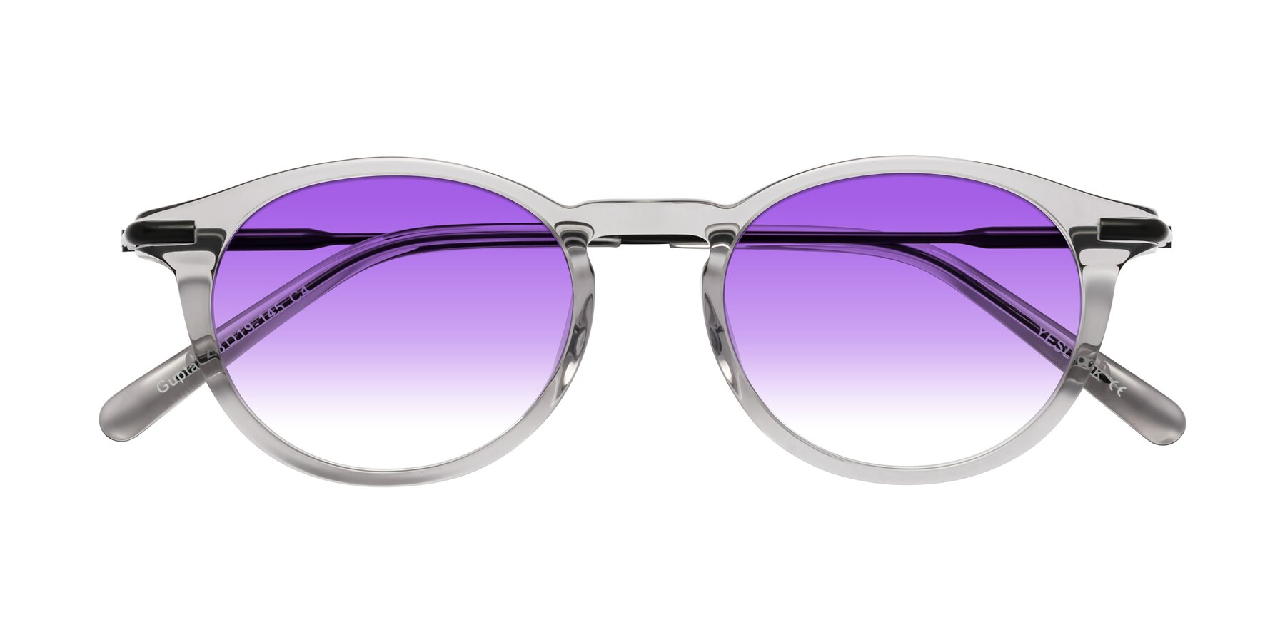 Folded Front of Gupta in Transparent Gray with Purple Gradient Lenses