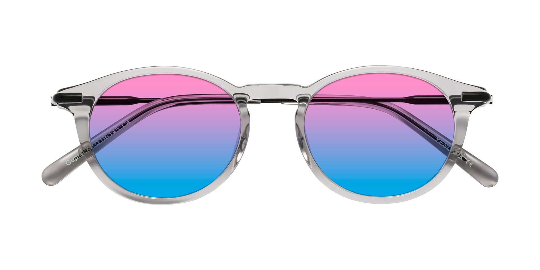 Folded Front of Gupta in Transparent Gray with Pink / Blue Gradient Lenses
