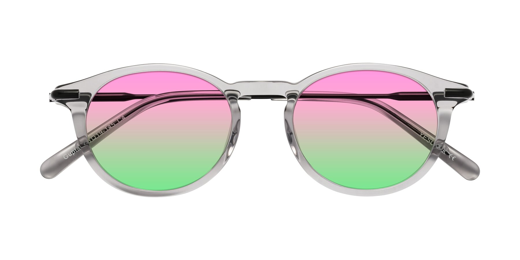Folded Front of Gupta in Transparent Gray with Pink / Green Gradient Lenses