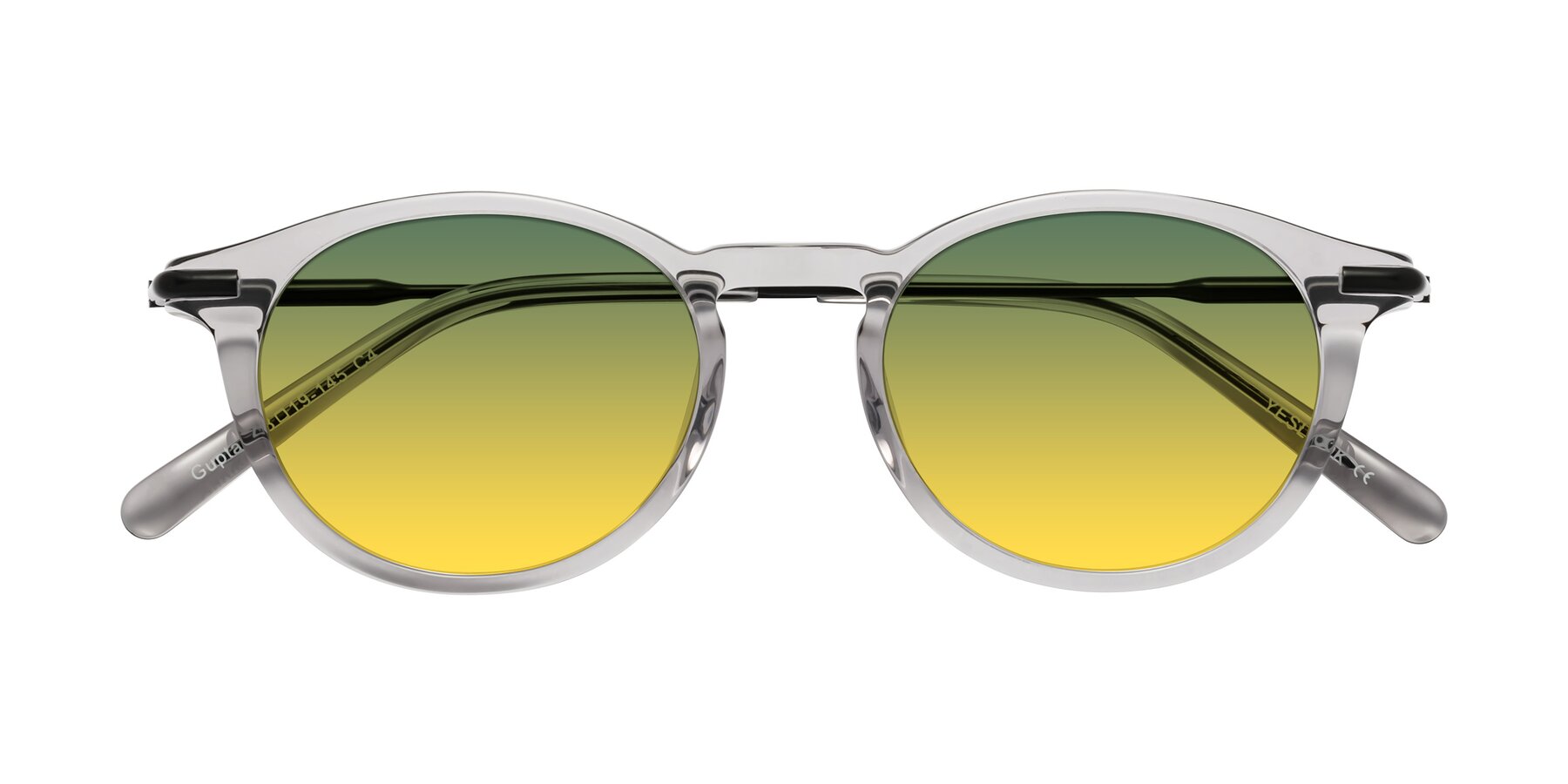 Folded Front of Gupta in Transparent Gray with Green / Yellow Gradient Lenses