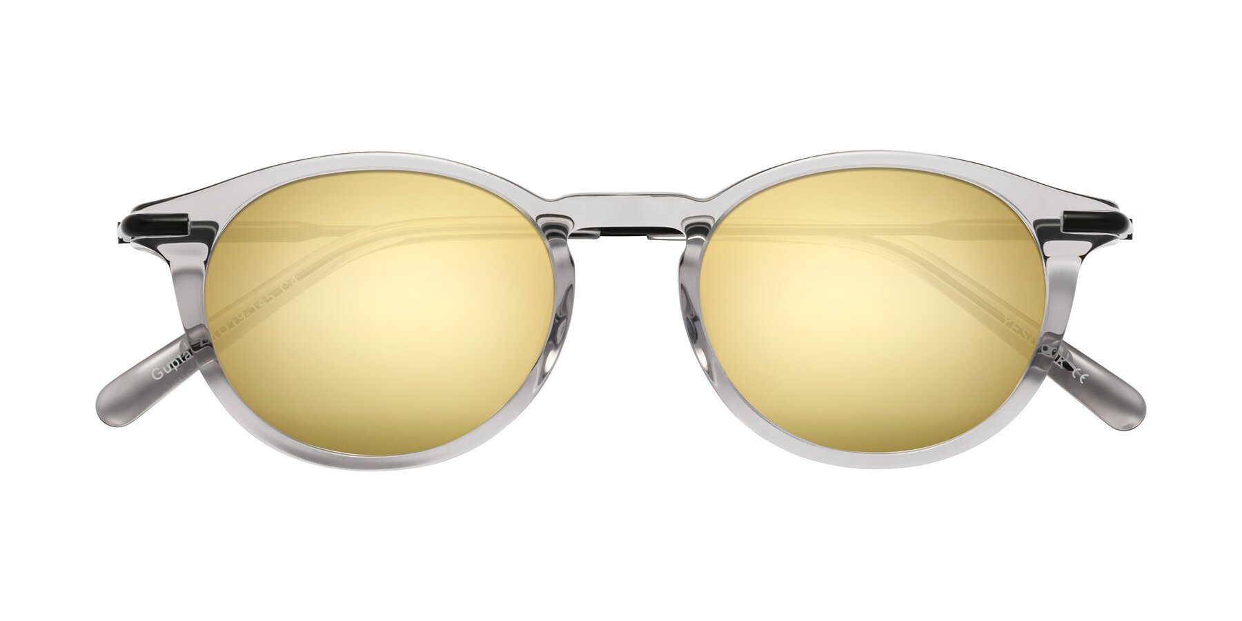Folded Front of Gupta in Transparent Gray with Gold Mirrored Lenses