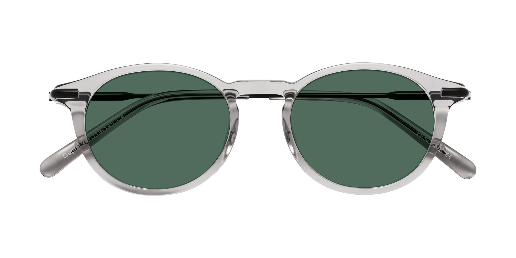Folded Front of Gupta in Transparent Gray with Green Polarized Lenses