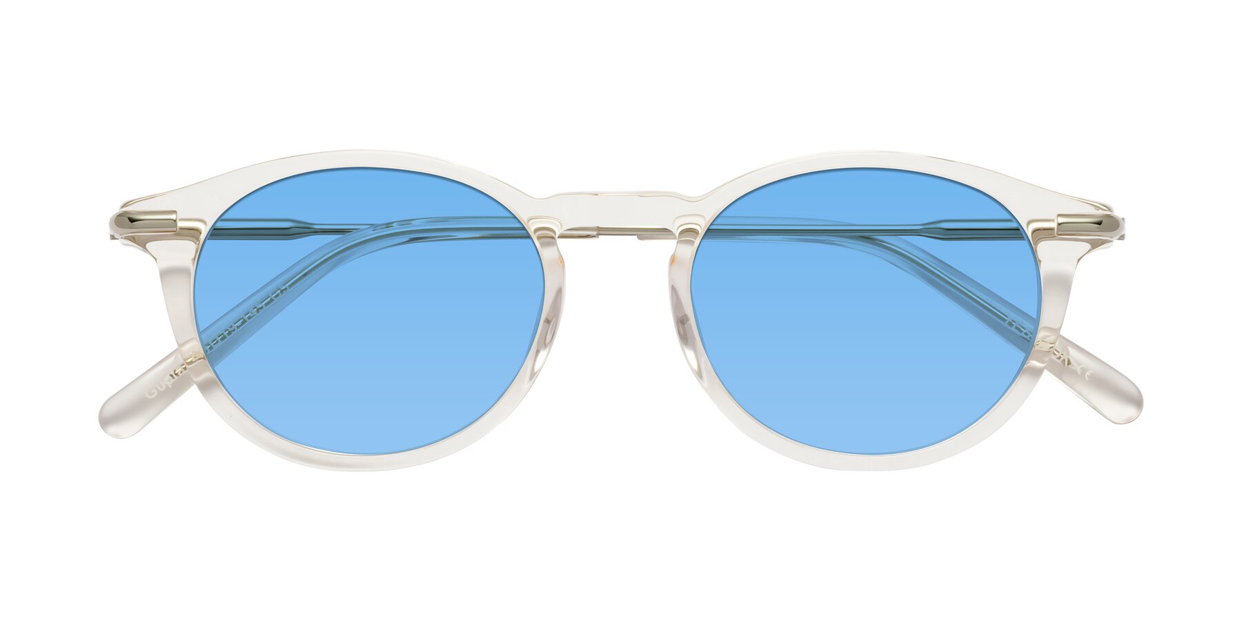 Folded Front of Gupta in Clear with Medium Blue Tinted Lenses