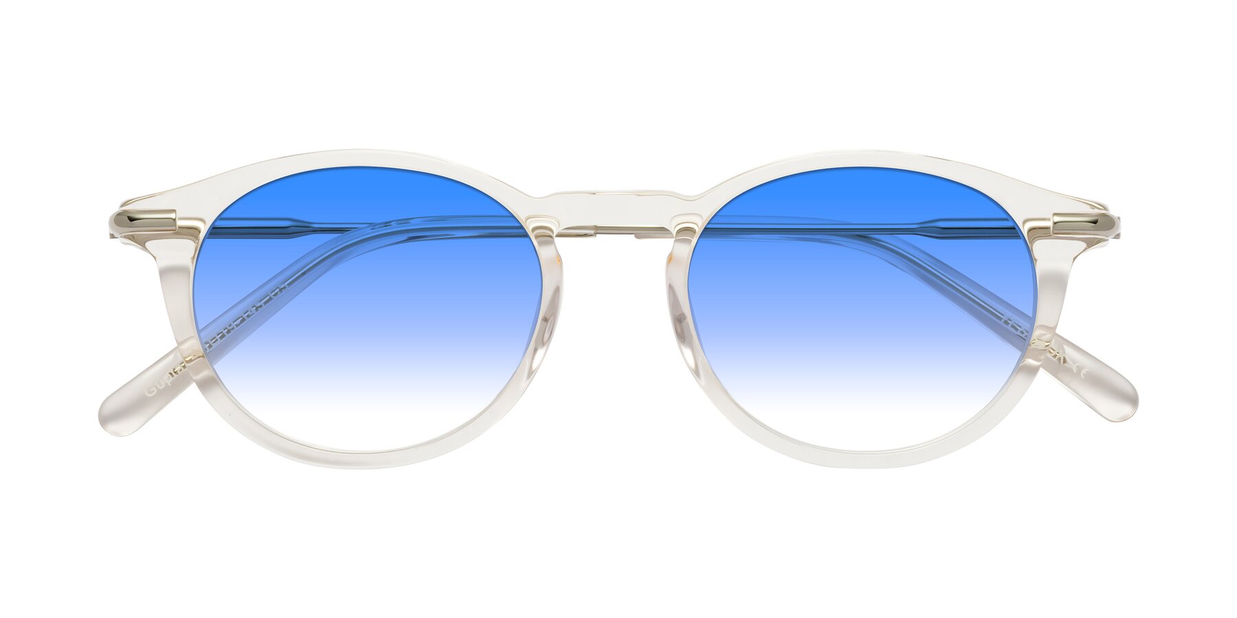 Folded Front of Gupta in Clear with Blue Gradient Lenses