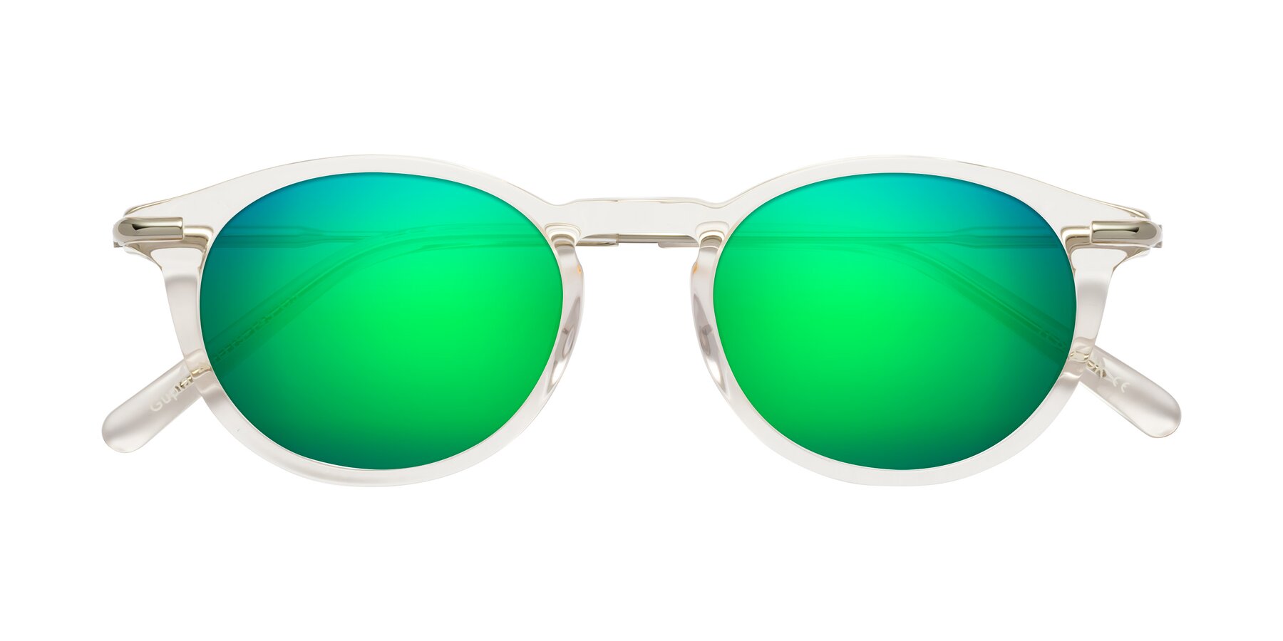Folded Front of Gupta in Clear with Green Mirrored Lenses