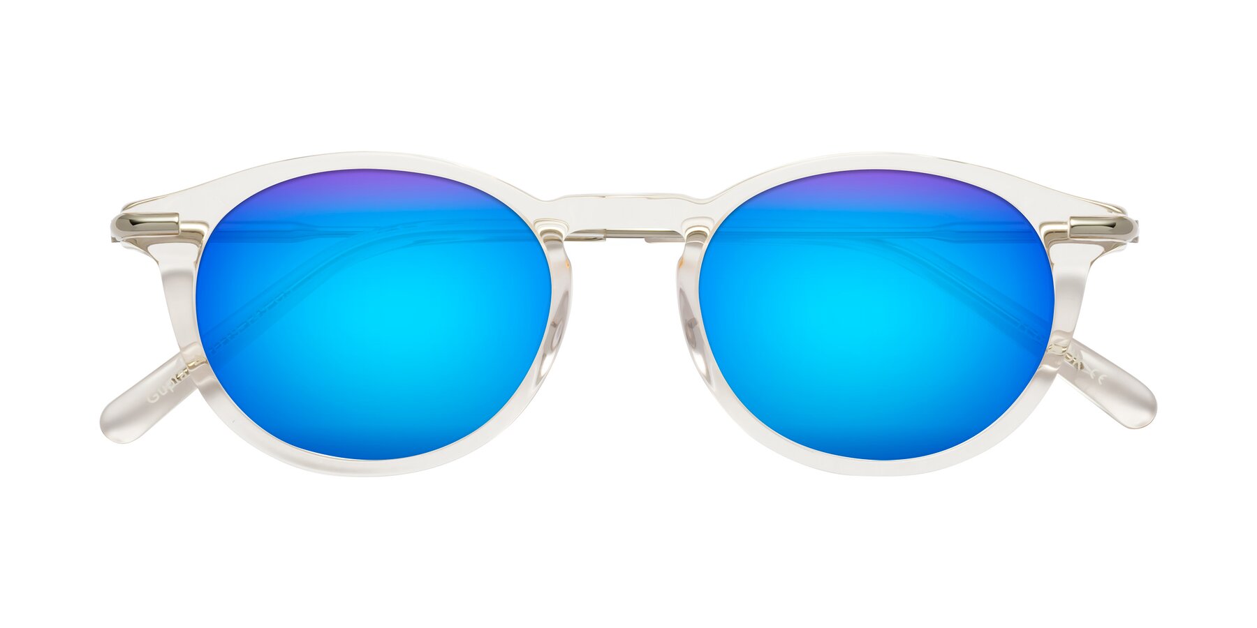 Folded Front of Gupta in Clear with Blue Mirrored Lenses