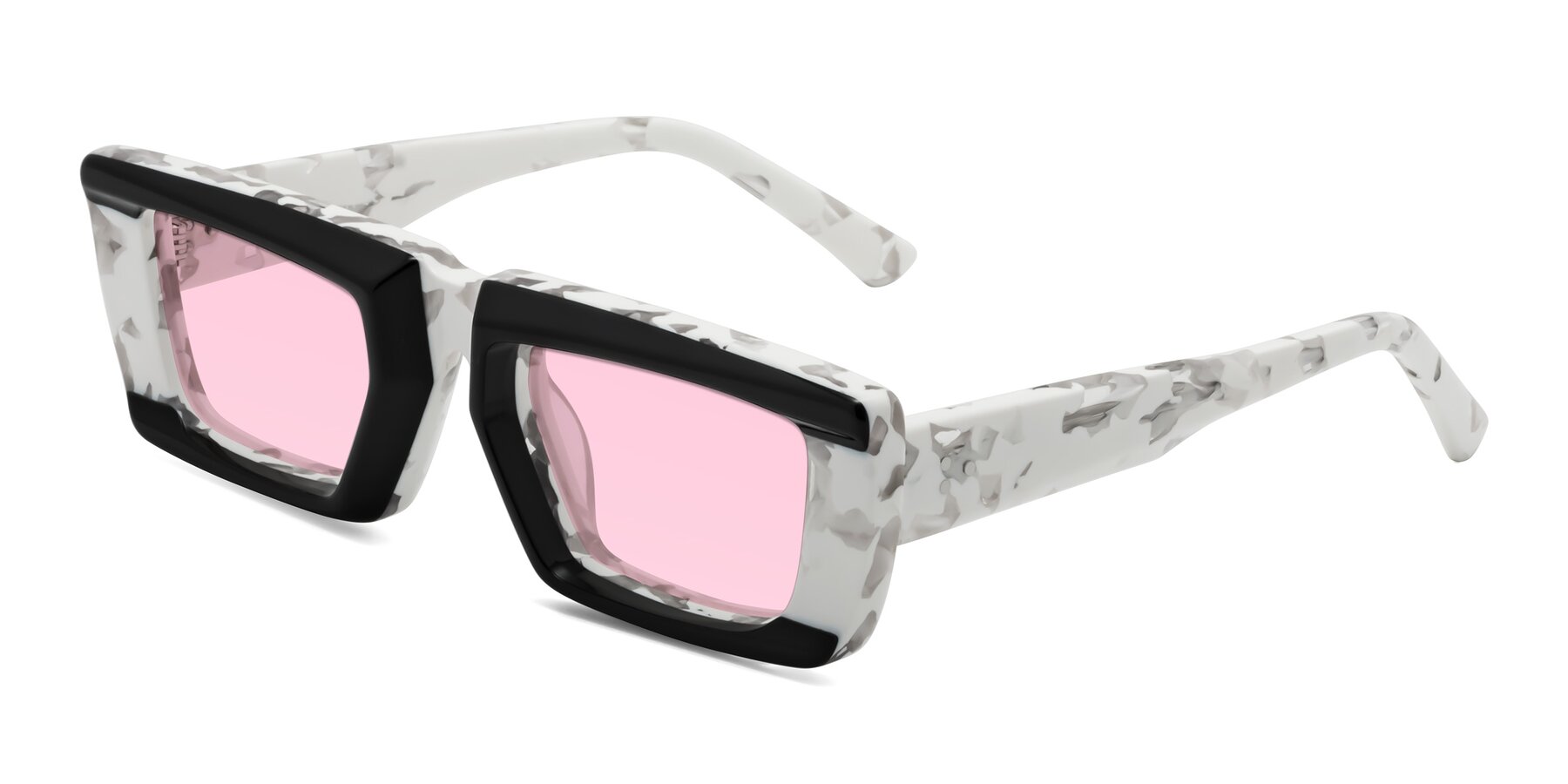 Angle of Hasan in Black-White Tortoise with Light Pink Tinted Lenses