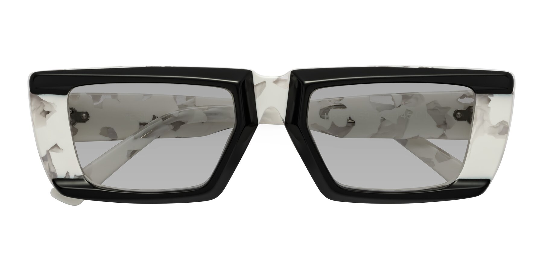 Folded Front of Hasan in Black-White Tortoise with Light Gray Tinted Lenses