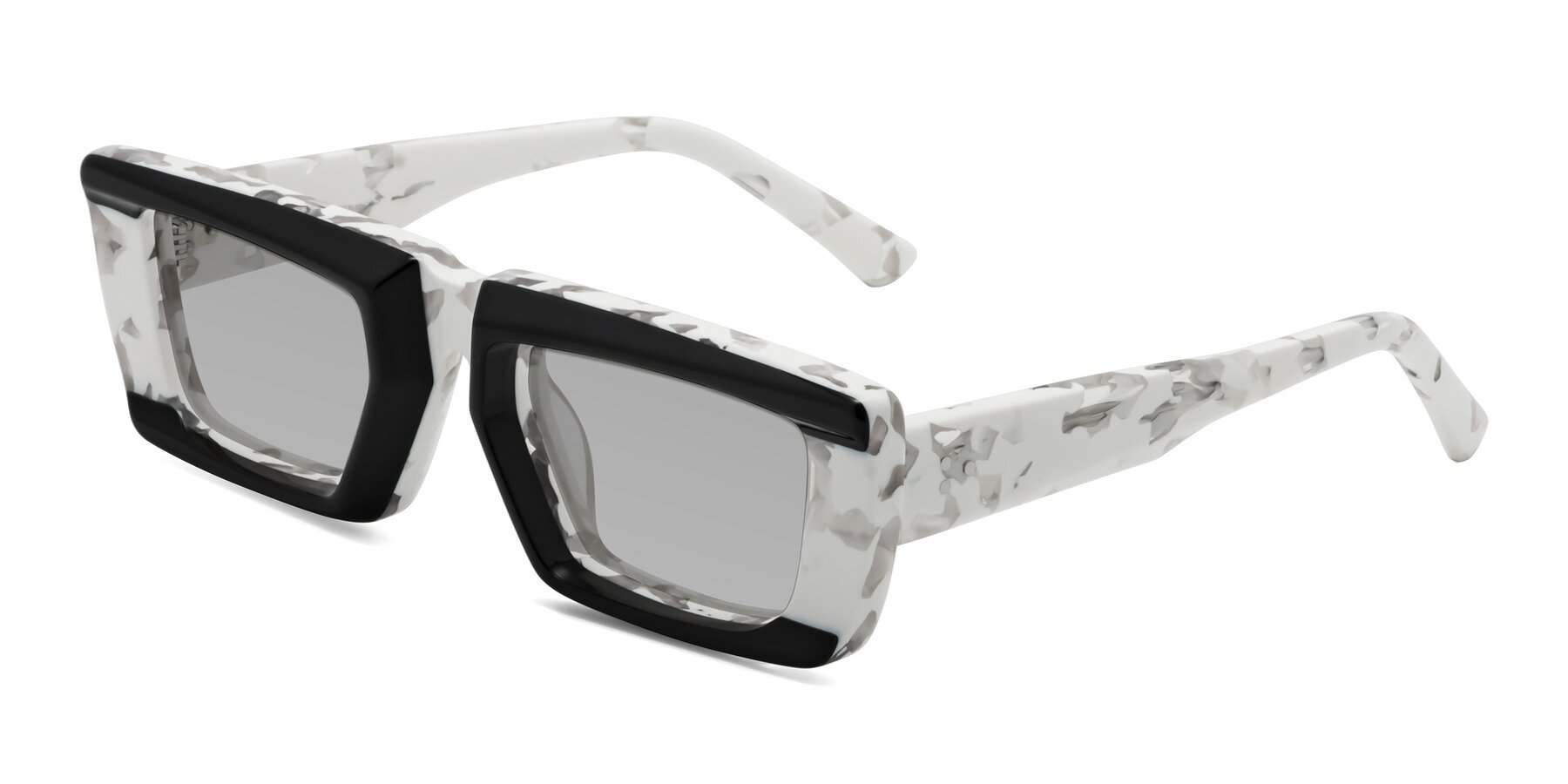 Angle of Hasan in Black-White Tortoise with Light Gray Tinted Lenses