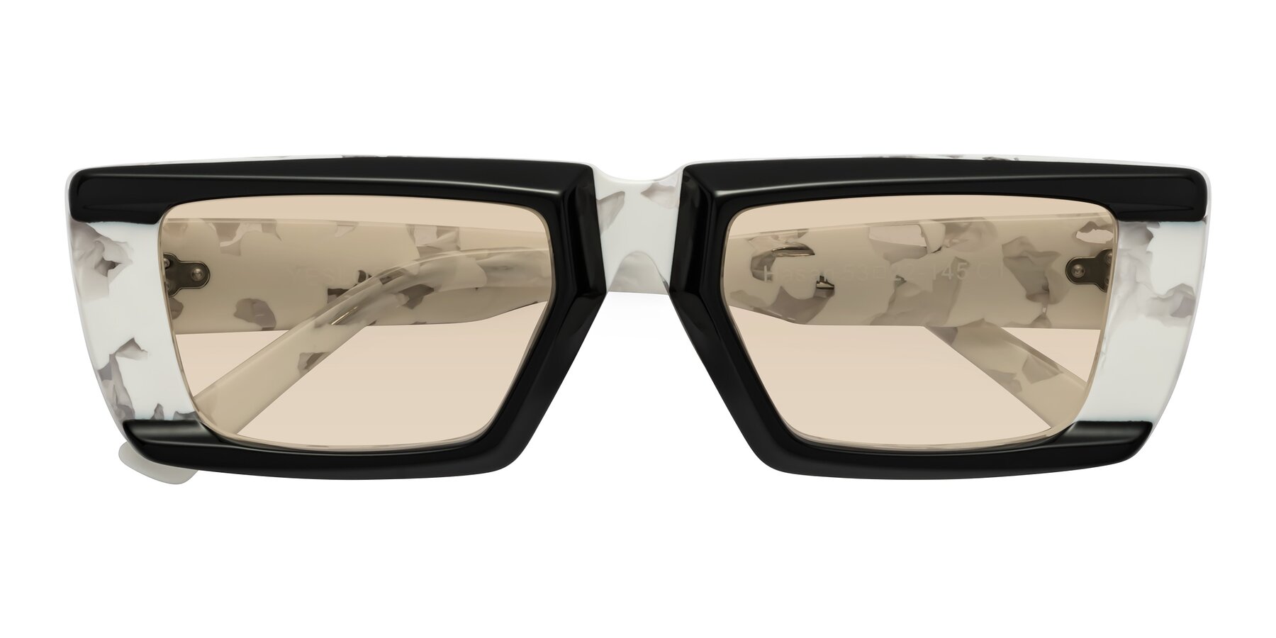 Folded Front of Hasan in Black-White Tortoise with Light Brown Tinted Lenses