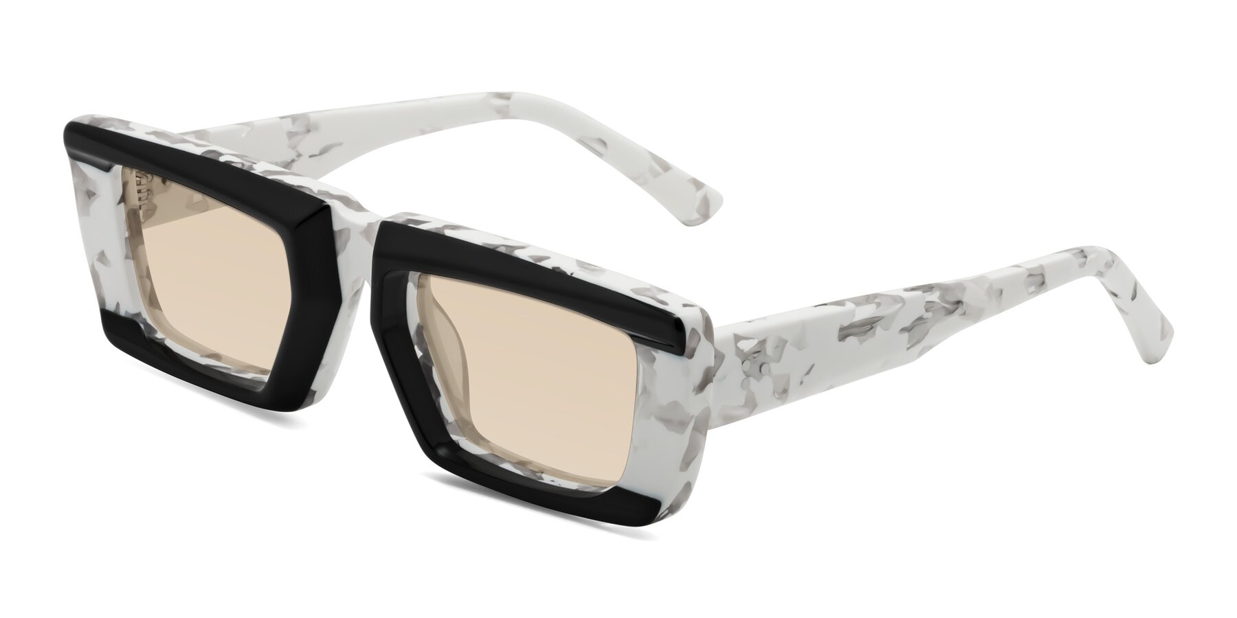 Angle of Hasan in Black-White Tortoise with Light Brown Tinted Lenses